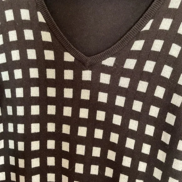 Nove Silk Cashmere V-Neck Sweater Brown White Check - Picture 6 of 11